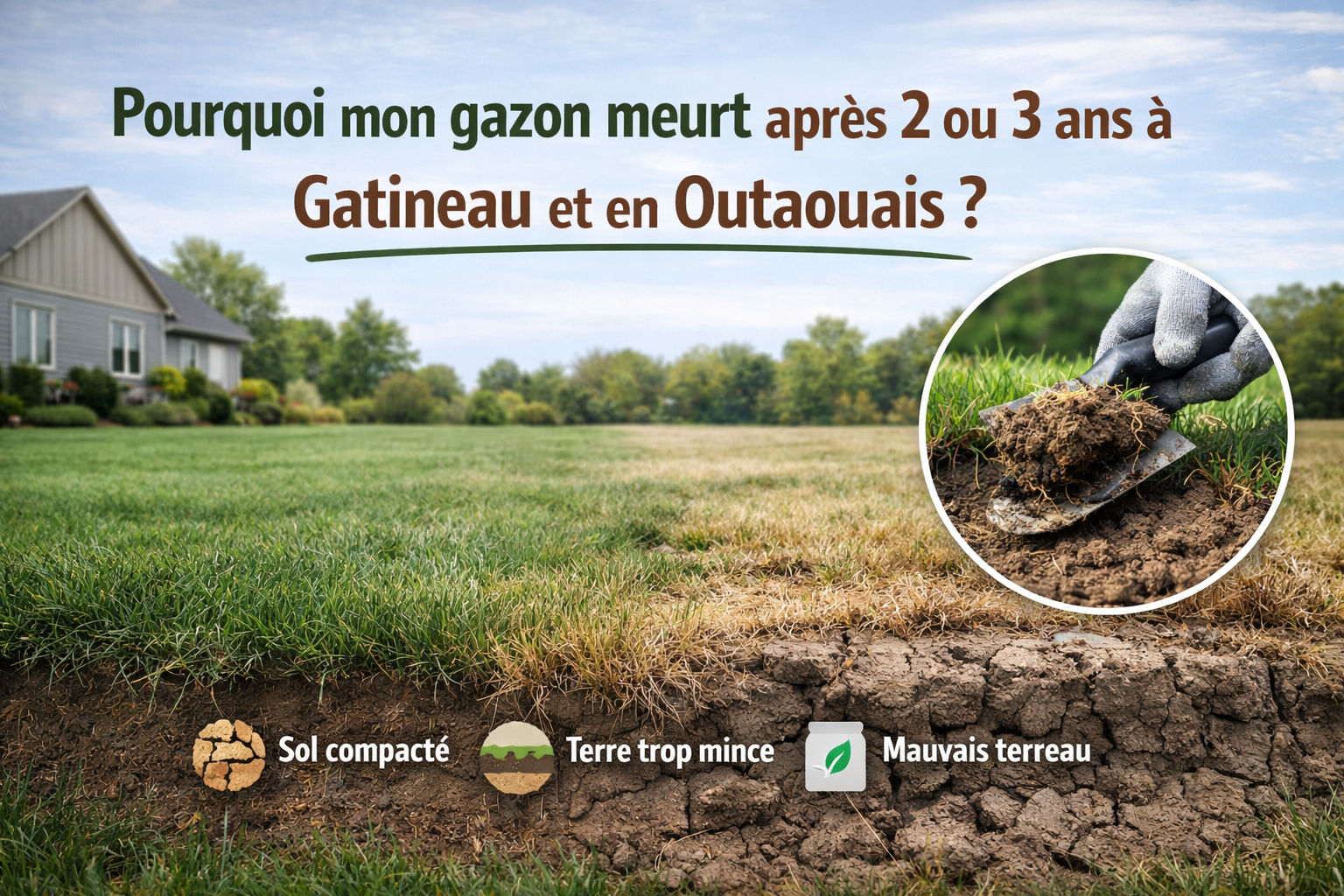 Pourquoi mon gazon meurt après 2 ou 3 ans à Gatineau et en Outaouais ?
