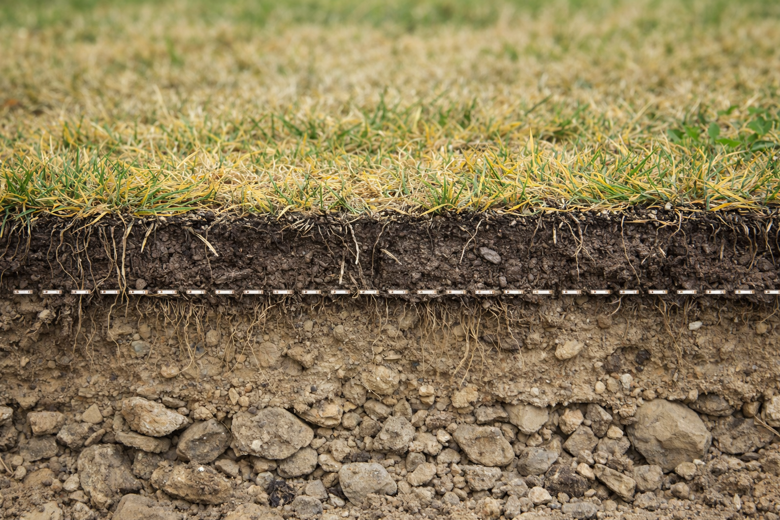 Sol compacté avec mince couche de terre causant un gazon faible à Gatineau en Outaouais
