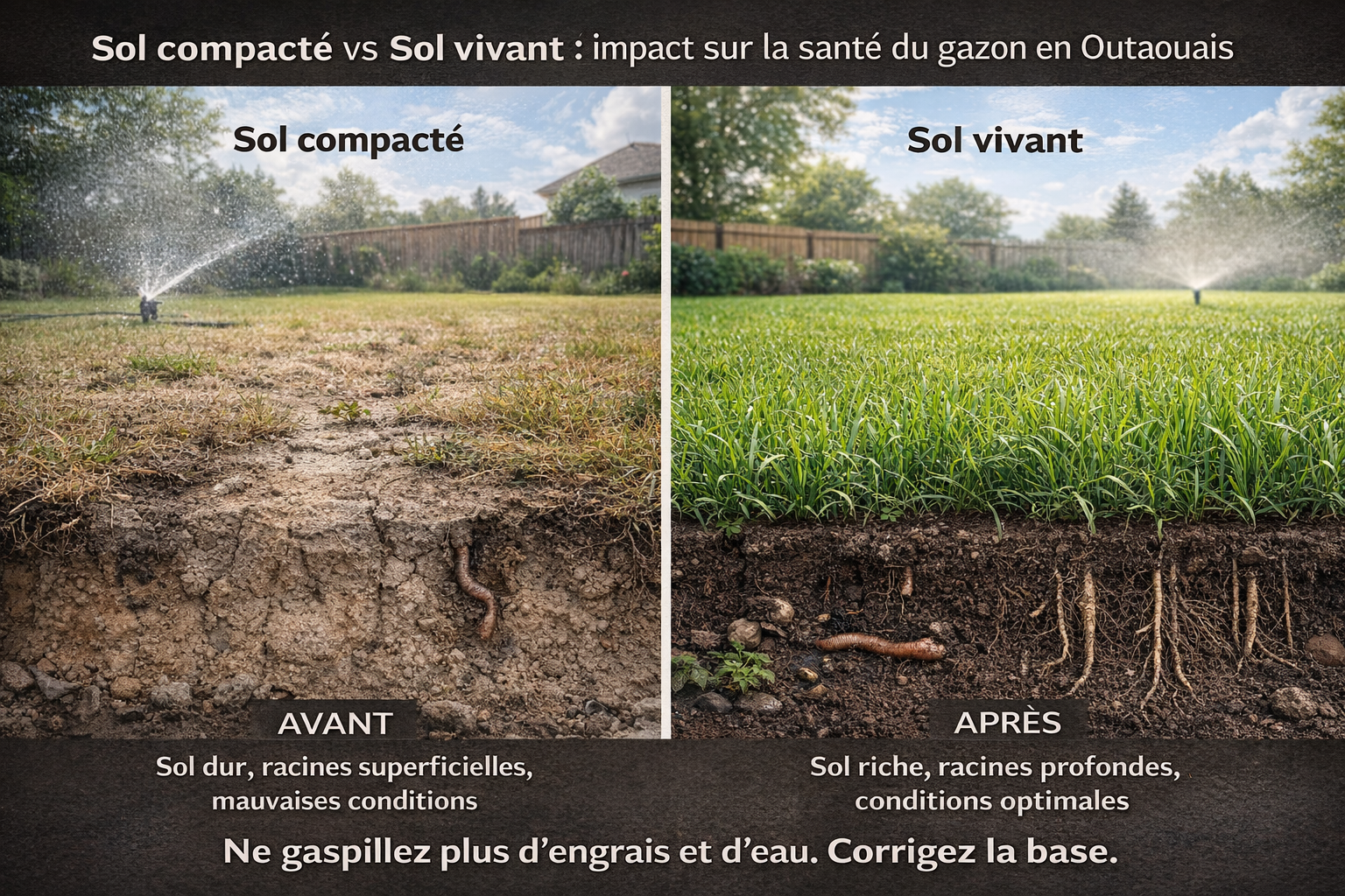 Sol compacté vs sol vivant : pourquoi votre gazon pousse mal en Outaouais